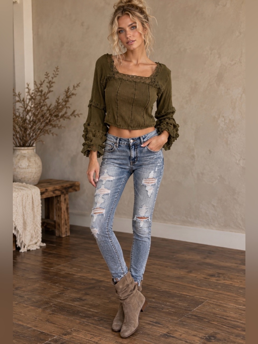 NWT Universal Thread Boho Off The Should Crop Top
